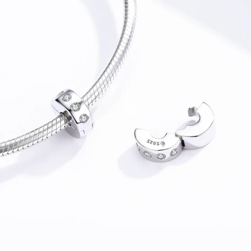 (Bild für) Silberner Zirkonia-Spacer-Charm im Pandora-Stil - BSC165 - Ansicht 4