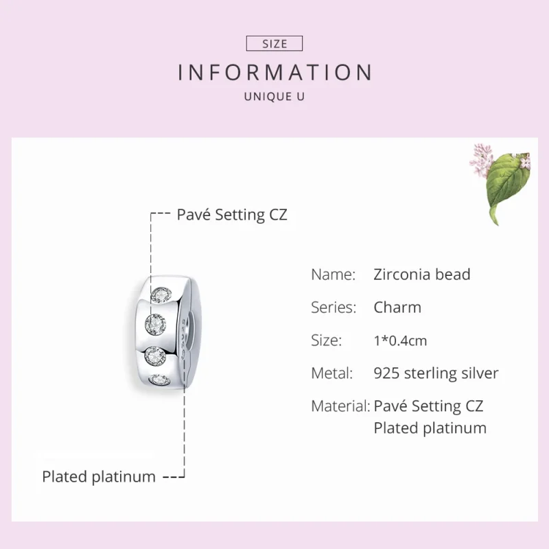 (Bild für) Silberner Zirkonia-Spacer-Charm im Pandora-Stil - BSC165 - Ansicht 7