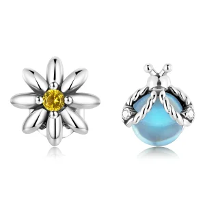 (Bild für) Asymmetrische Gänseblümchen-Marienkäfer-Ohrstecker im Pandora-Stil - SCE1364