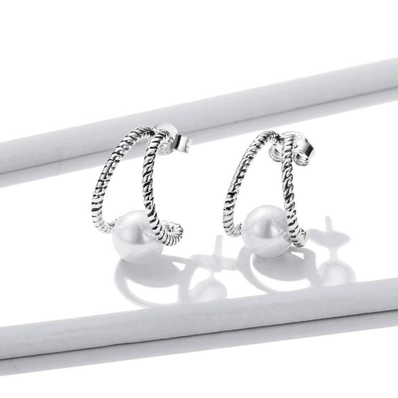 (Bild für) Einfache Ohrstecker im Pandora-Stil mit geometrischen Muschelperlen - BSE539 - Ansicht 2