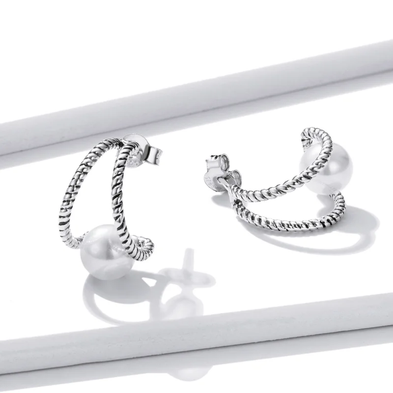 (Bild für) Einfache Ohrstecker im Pandora-Stil mit geometrischen Muschelperlen - BSE539 - Ansicht 3