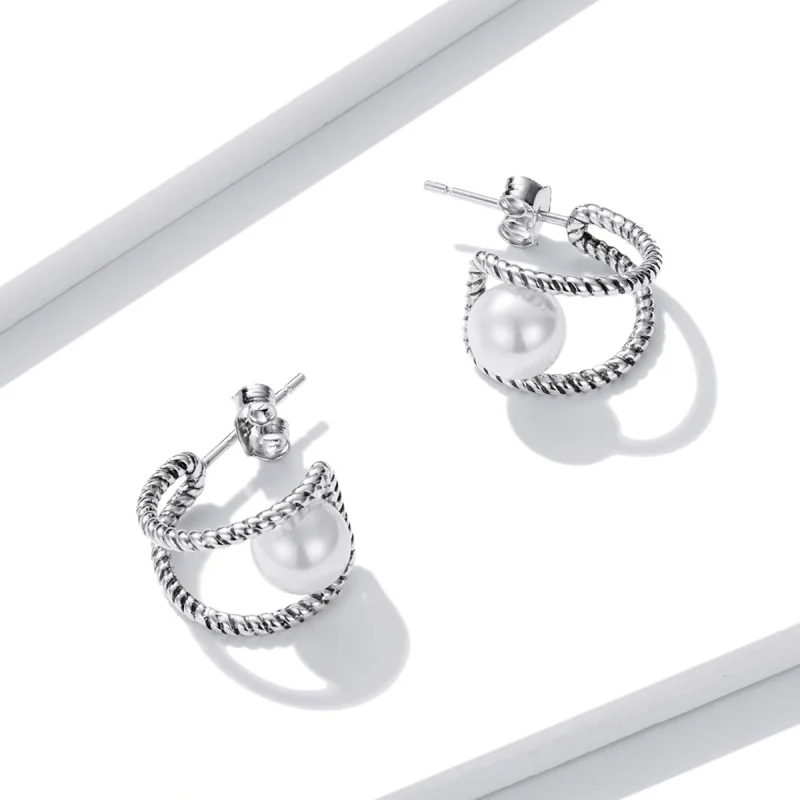(Bild für) Einfache Ohrstecker im Pandora-Stil mit geometrischen Muschelperlen - BSE539 - Ansicht 4