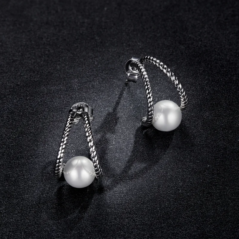 (Bild für) Einfache Ohrstecker im Pandora-Stil mit geometrischen Muschelperlen - BSE539 - Ansicht 5