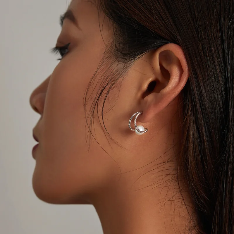 (Bild für) Einfache Ohrstecker im Pandora-Stil mit geometrischen Muschelperlen - BSE539 - Ansicht 7