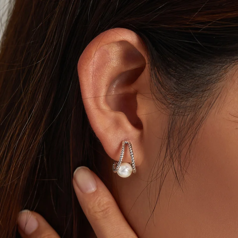 (Bild für) Einfache Ohrstecker im Pandora-Stil mit geometrischen Muschelperlen - BSE539 - Ansicht 8