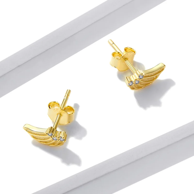 (Bild für) Goldene Flügel-Ohrstecker im Pandora-Stil - BSE524 - Ansicht 2