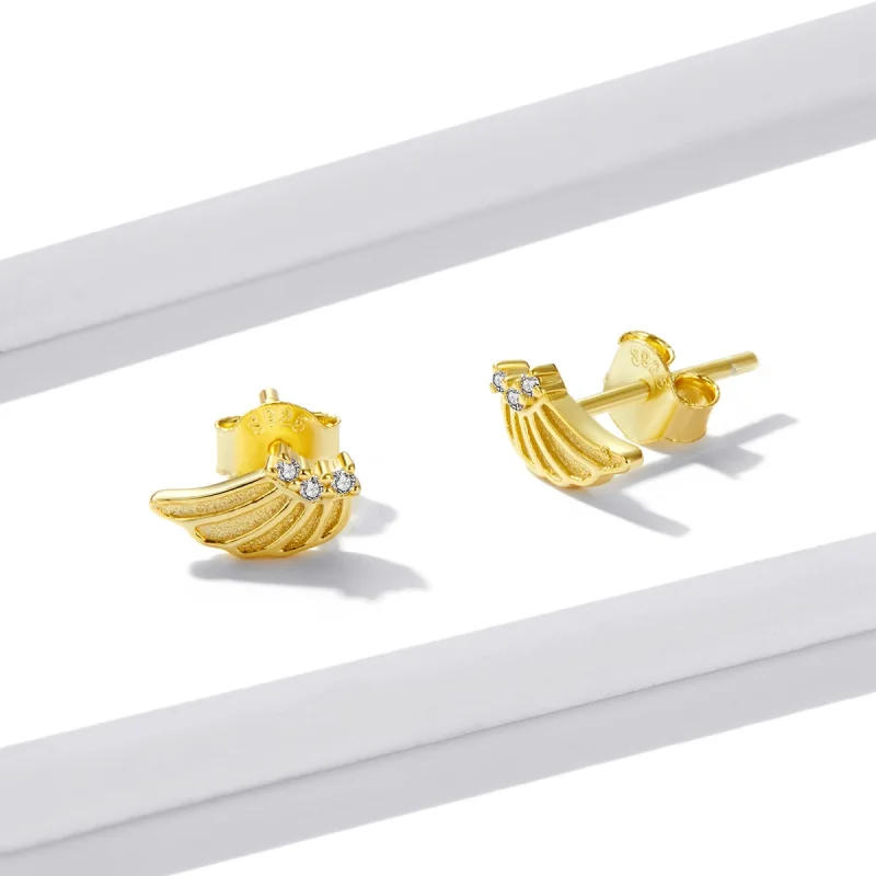 (Bild für) Goldene Flügel-Ohrstecker im Pandora-Stil - BSE524 - Ansicht 3