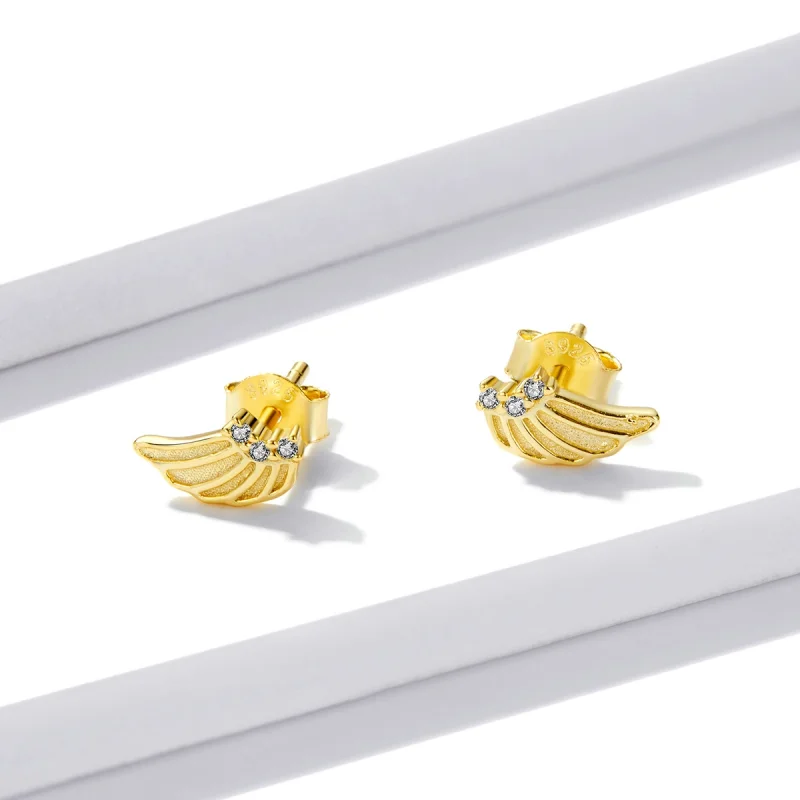 (Bild für) Goldene Flügel-Ohrstecker im Pandora-Stil - BSE524 - Ansicht 4