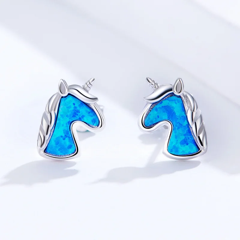 (Bild für) Hellblaue Opal-Einhorn-Ohrstecker im Pandora-Stil - SCE815-A - Ansicht 2