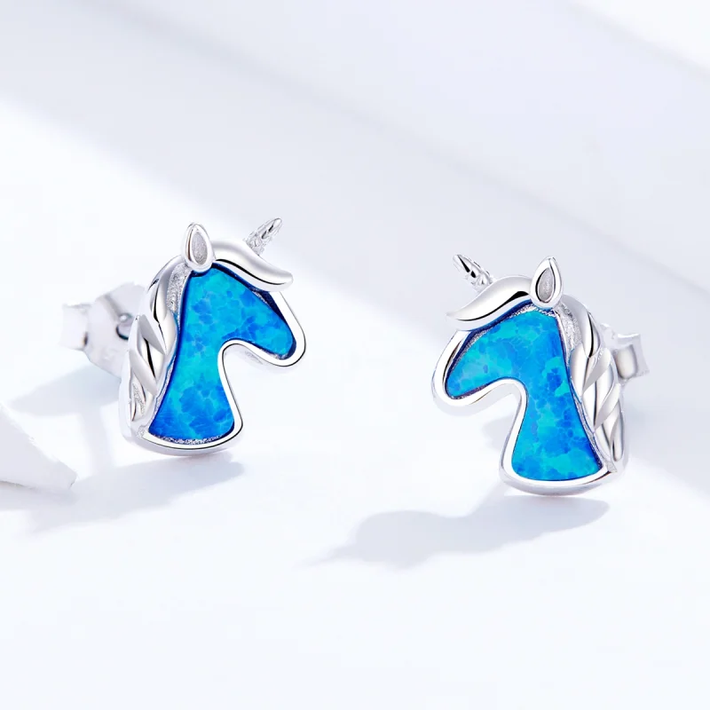 (Bild für) Hellblaue Opal-Einhorn-Ohrstecker im Pandora-Stil - SCE815-A - Ansicht 3