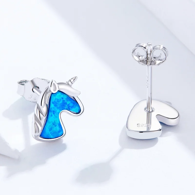 (Bild für) Hellblaue Opal-Einhorn-Ohrstecker im Pandora-Stil - SCE815-A - Ansicht 4