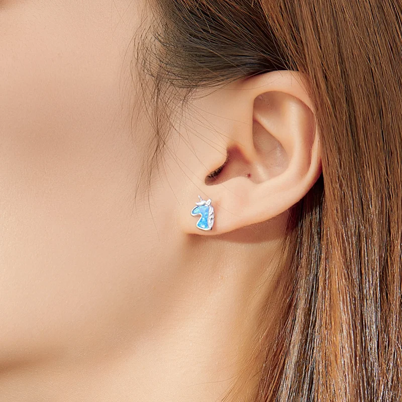 (Bild für) Hellblaue Opal-Einhorn-Ohrstecker im Pandora-Stil - SCE815-A - Ansicht 6