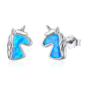 (Bild für) Hellblaue Opal-Einhorn-Ohrstecker im Pandora-Stil - SCE815-A