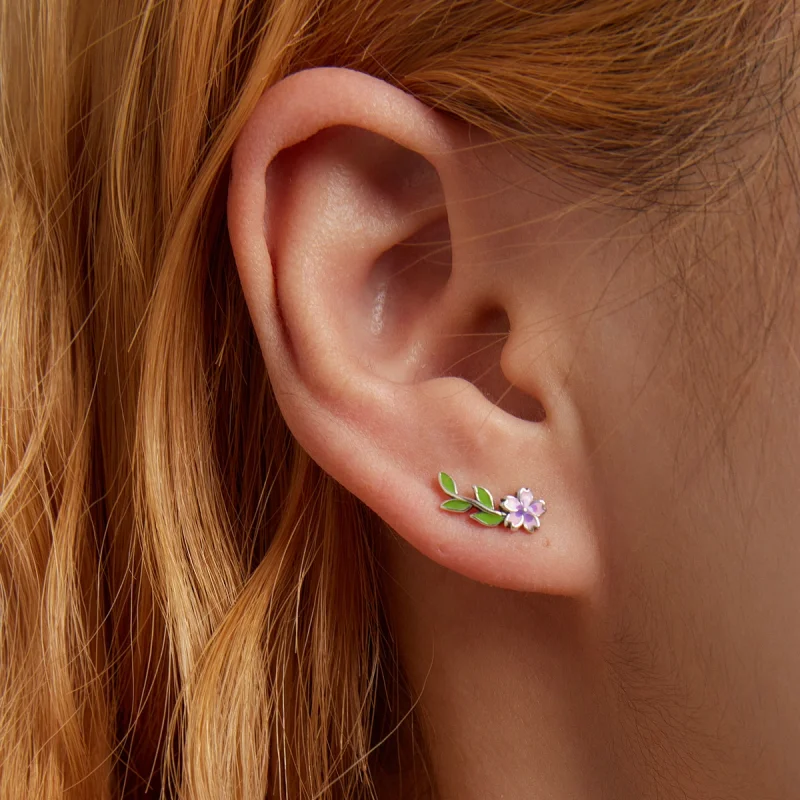 (Bild für) Ohrstecker im Pandora-Stil mit Blumen und Blättern - SCE1391 - Ansicht 7
