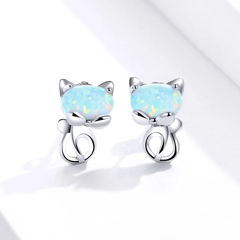 (Bild für) Ohrstecker im Pandora-Stil mit Opal und niedlicher Katze - SCE828 - Ansicht 2