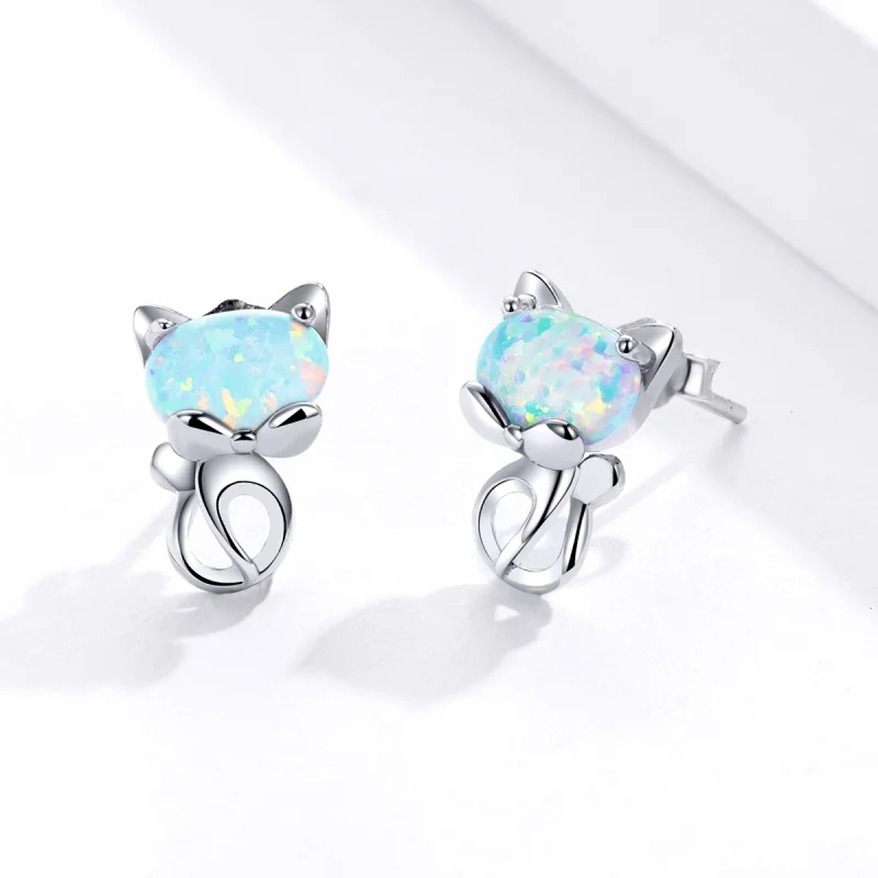 (Bild für) Ohrstecker im Pandora-Stil mit Opal und niedlicher Katze - SCE828 - Ansicht 3
