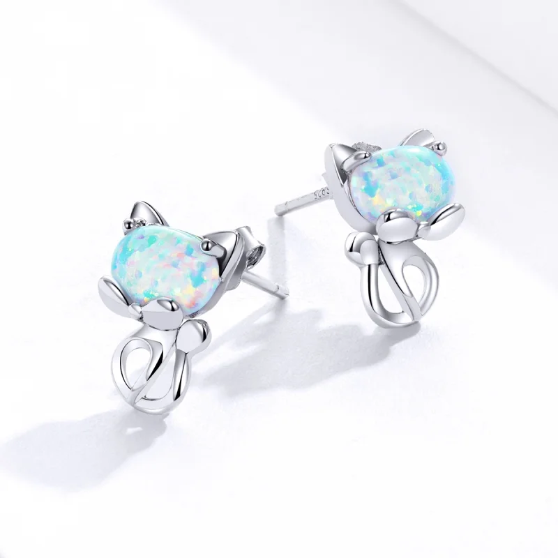 (Bild für) Ohrstecker im Pandora-Stil mit Opal und niedlicher Katze - SCE828 - Ansicht 4