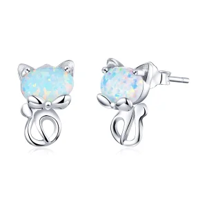 (Bild für) Ohrstecker im Pandora-Stil mit Opal und niedlicher Katze - SCE828