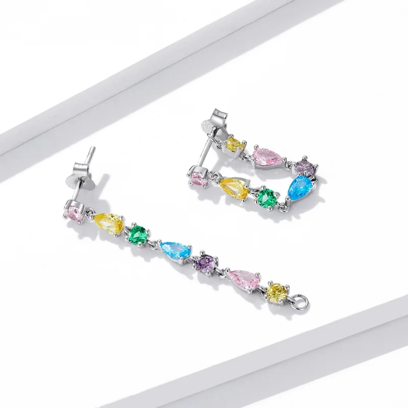 (Bild für) Ohrstecker mit farbigen Zirkonium-Quasten im Pandora-Stil - BSE558 - Ansicht 3