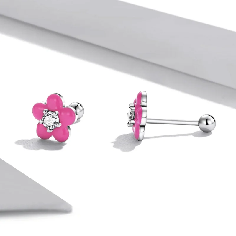(Bild für) Ohrstecker mit fluoreszierenden rosa Blumen im Pandora-Stil - SCE1353 - Ansicht 2