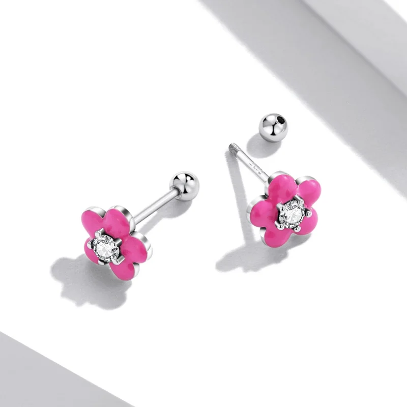 (Bild für) Ohrstecker mit fluoreszierenden rosa Blumen im Pandora-Stil - SCE1353 - Ansicht 3