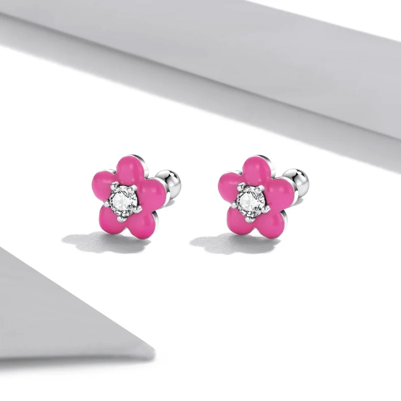 (Bild für) Ohrstecker mit fluoreszierenden rosa Blumen im Pandora-Stil - SCE1353 - Ansicht 4