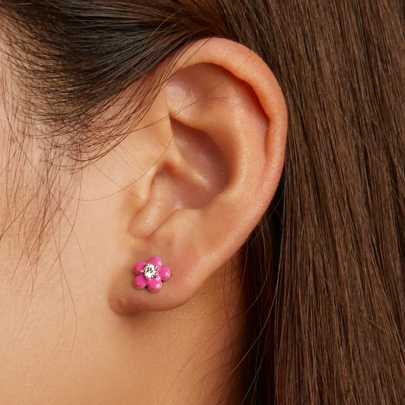 (Bild für) Ohrstecker mit fluoreszierenden rosa Blumen im Pandora-Stil - SCE1353 - Ansicht 6