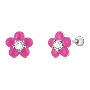(Bild für) Ohrstecker mit fluoreszierenden rosa Blumen im Pandora-Stil - SCE1353
