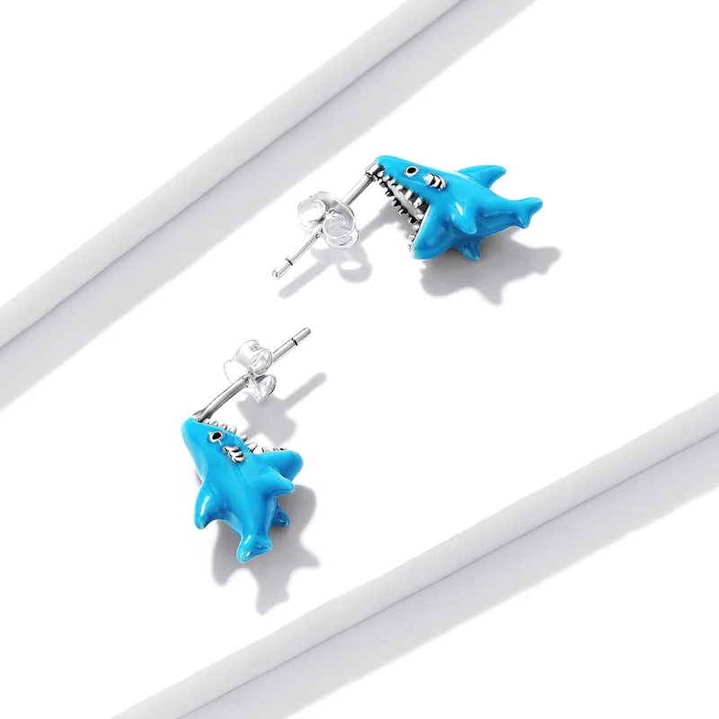 (Bild für) Ohrstecker mit lustigem kleinen Hai im Pandora-Stil - BSE563 - Ansicht 3