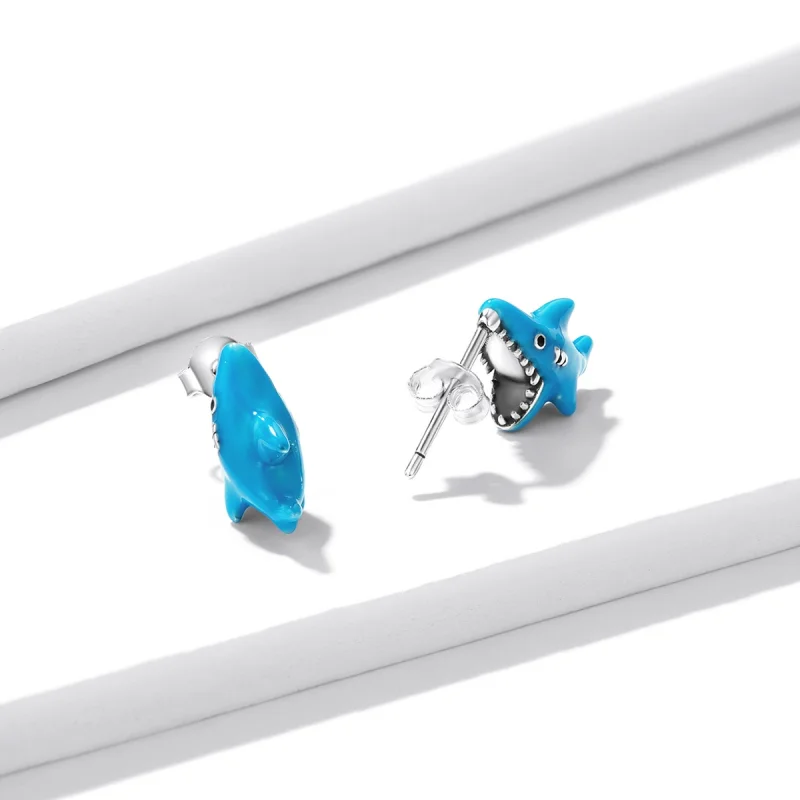 (Bild für) Ohrstecker mit lustigem kleinen Hai im Pandora-Stil - BSE563 - Ansicht 4