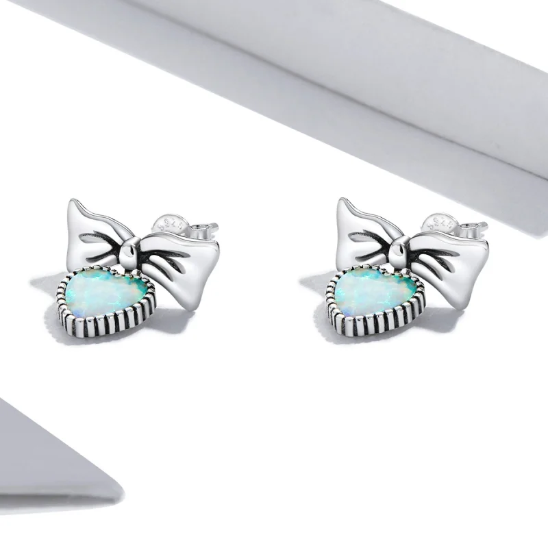 (Bild für) Ohrstecker mit Opal-Herzschleife im Pandora-Stil - SCE1374 - Ansicht 2