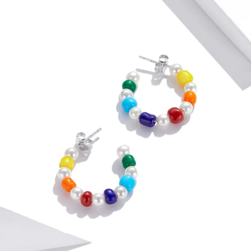 (Bild für) Ohrstecker mit Regenbogen-Muschelperlen im Pandora-Stil - SCE1183 - Ansicht 2