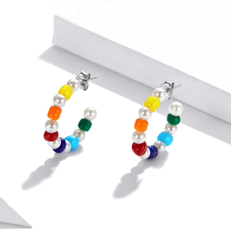 (Bild für) Ohrstecker mit Regenbogen-Muschelperlen im Pandora-Stil - SCE1183 - Ansicht 3