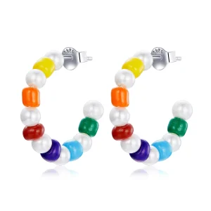 (Bild für) Ohrstecker mit Regenbogen-Muschelperlen im Pandora-Stil - SCE1183