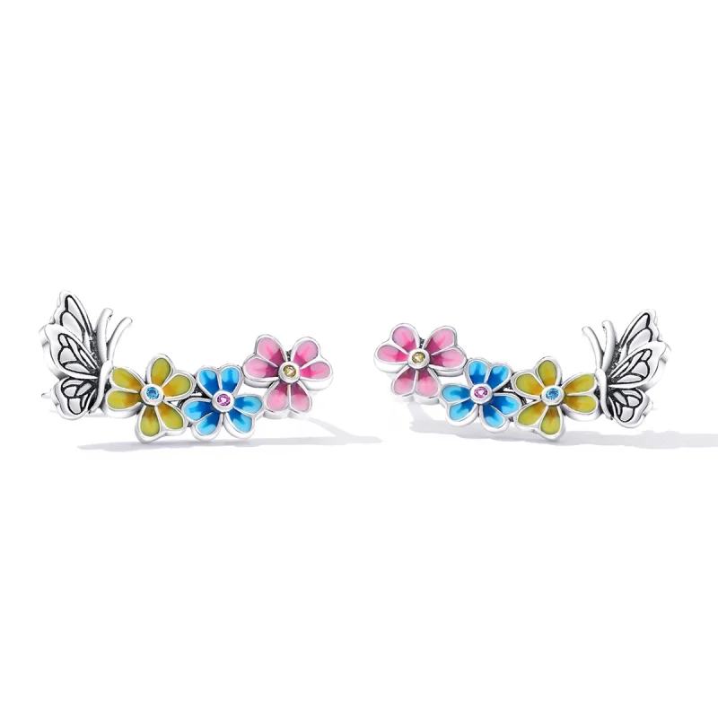 (Bild für) Ohrstecker mit Schmetterlings- und Blumenmotiv im Pandora-Stil - SCE1393 - Ansicht 2