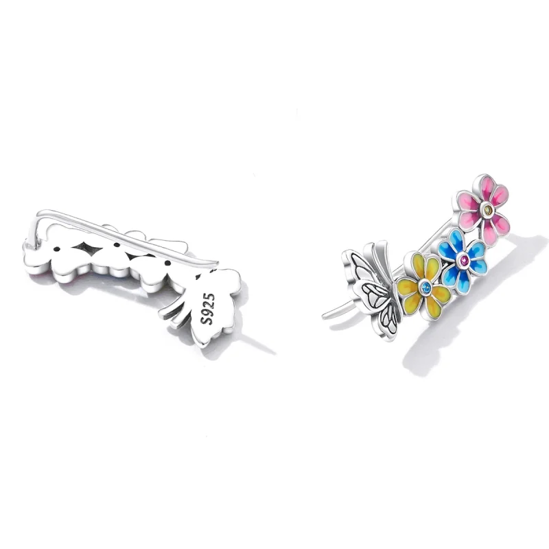 (Bild für) Ohrstecker mit Schmetterlings- und Blumenmotiv im Pandora-Stil - SCE1393 - Ansicht 3