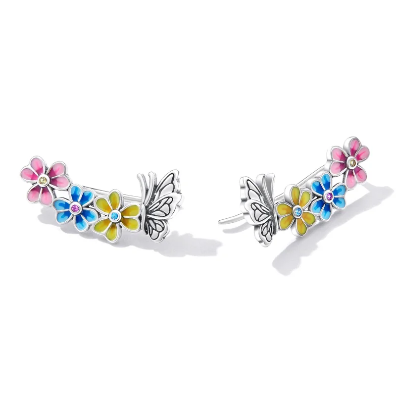 (Bild für) Ohrstecker mit Schmetterlings- und Blumenmotiv im Pandora-Stil - SCE1393 - Ansicht 4