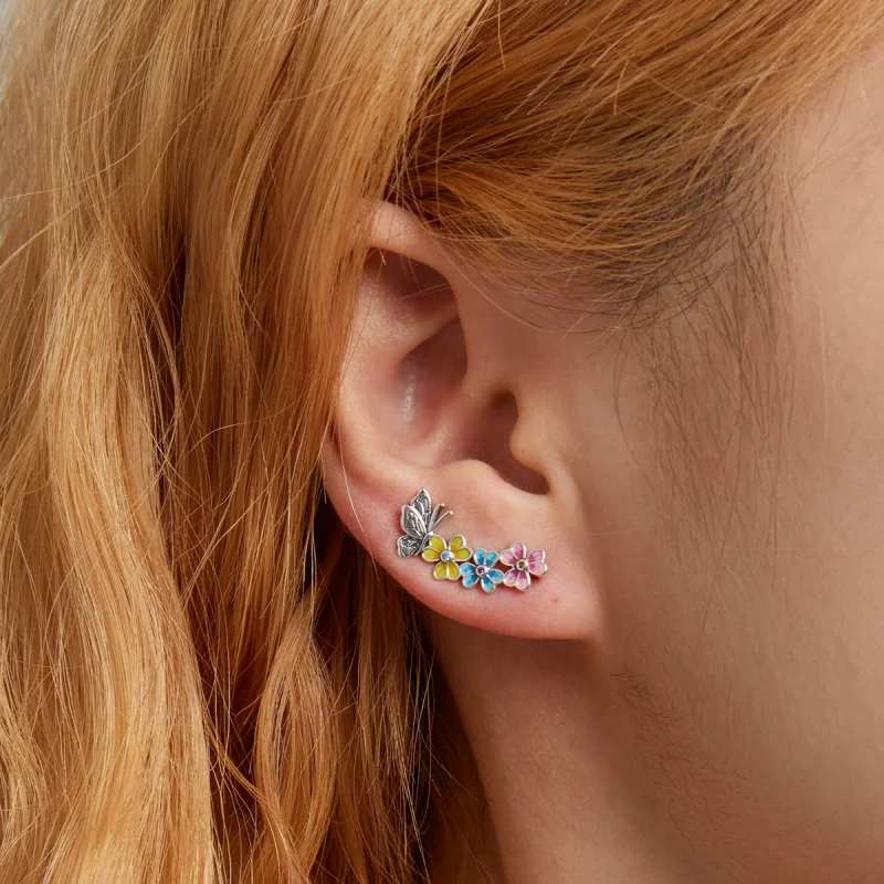 (Bild für) Ohrstecker mit Schmetterlings- und Blumenmotiv im Pandora-Stil - SCE1393 - Ansicht 5