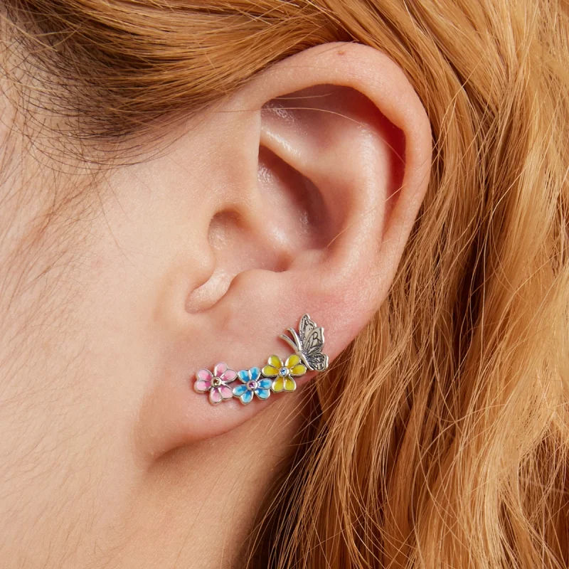 (Bild für) Ohrstecker mit Schmetterlings- und Blumenmotiv im Pandora-Stil - SCE1393 - Ansicht 7