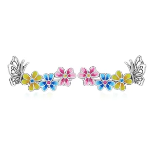(Bild für) Ohrstecker mit Schmetterlings- und Blumenmotiv im Pandora-Stil - SCE1393