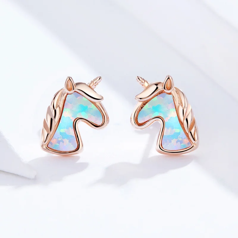 (Bild für) Ozeanblaue Opal-Einhorn-Ohrstecker im Pandora-Stil - SCE815-C - Ansicht 2