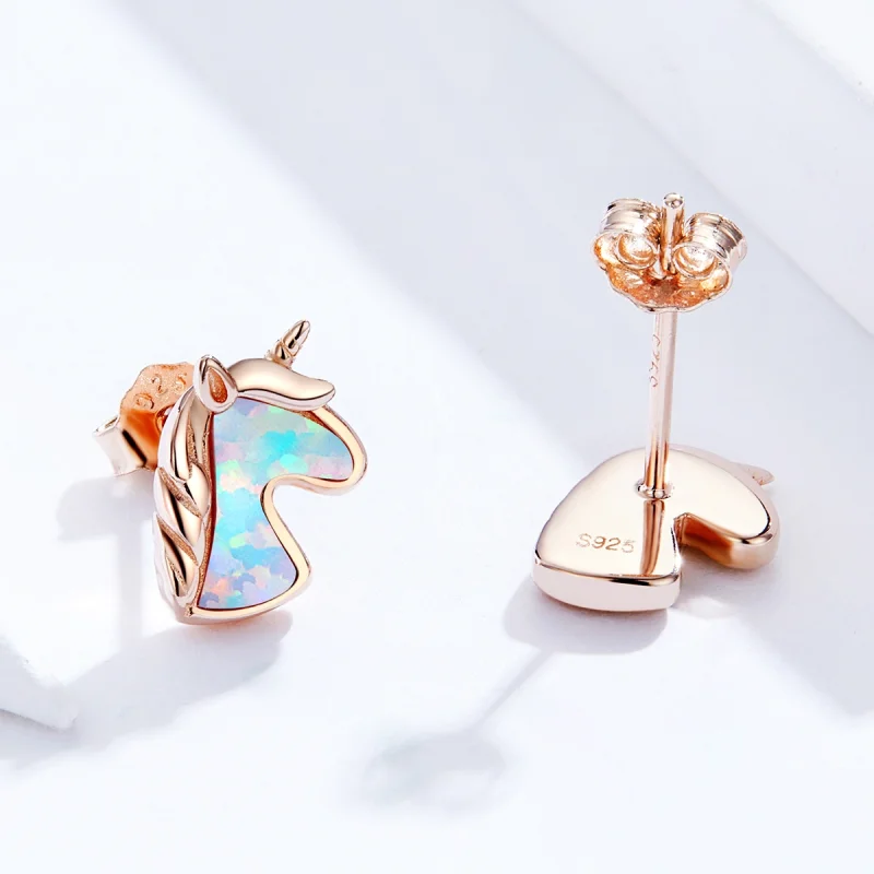 (Bild für) Ozeanblaue Opal-Einhorn-Ohrstecker im Pandora-Stil - SCE815-C - Ansicht 3