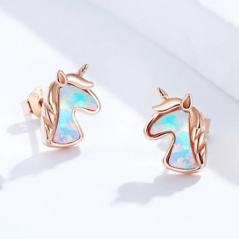(Bild für) Ozeanblaue Opal-Einhorn-Ohrstecker im Pandora-Stil - SCE815-C - Ansicht 4