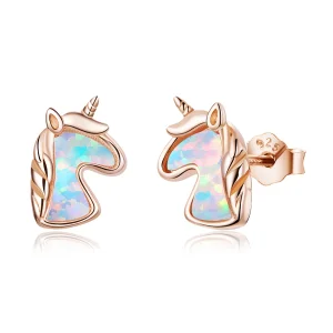 (Bild für) Ozeanblaue Opal-Einhorn-Ohrstecker im Pandora-Stil - SCE815-C