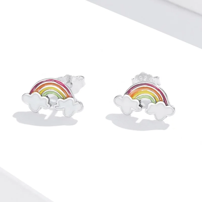 (Bild für) Regenbogen-Wolken-Ohrstecker im Pandora-Stil - SCE1339 - Ansicht 2