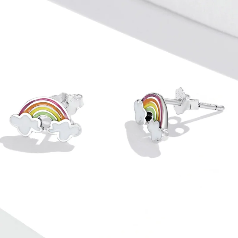 (Bild für) Regenbogen-Wolken-Ohrstecker im Pandora-Stil - SCE1339 - Ansicht 3