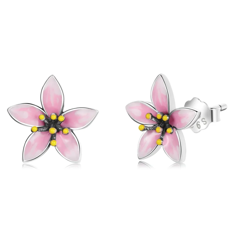 (Bild für) Rosa Sakura-Ohrstecker im Pandora-Stil - SCE1273