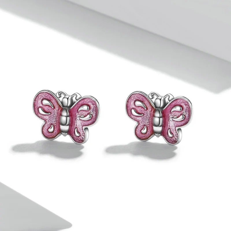 (Bild für) Rosa Schmetterlings-Ohrstecker im Pandora-Stil - SCE1344 - Ansicht 2