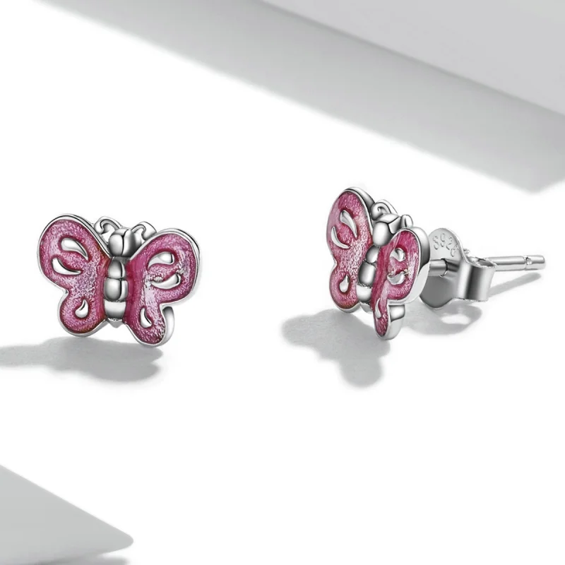 (Bild für) Rosa Schmetterlings-Ohrstecker im Pandora-Stil - SCE1344 - Ansicht 3