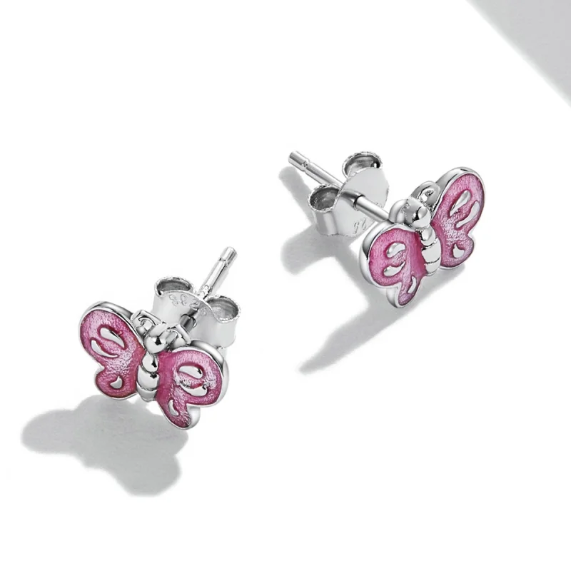 (Bild für) Rosa Schmetterlings-Ohrstecker im Pandora-Stil - SCE1344 - Ansicht 4